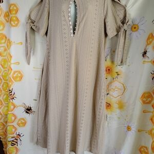 Chic Beige Eyelet Long Sleeve Dress